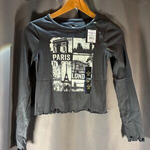 Art Class Girls L (10/12) Long Sleeve Gray Paris London Graphic Top New